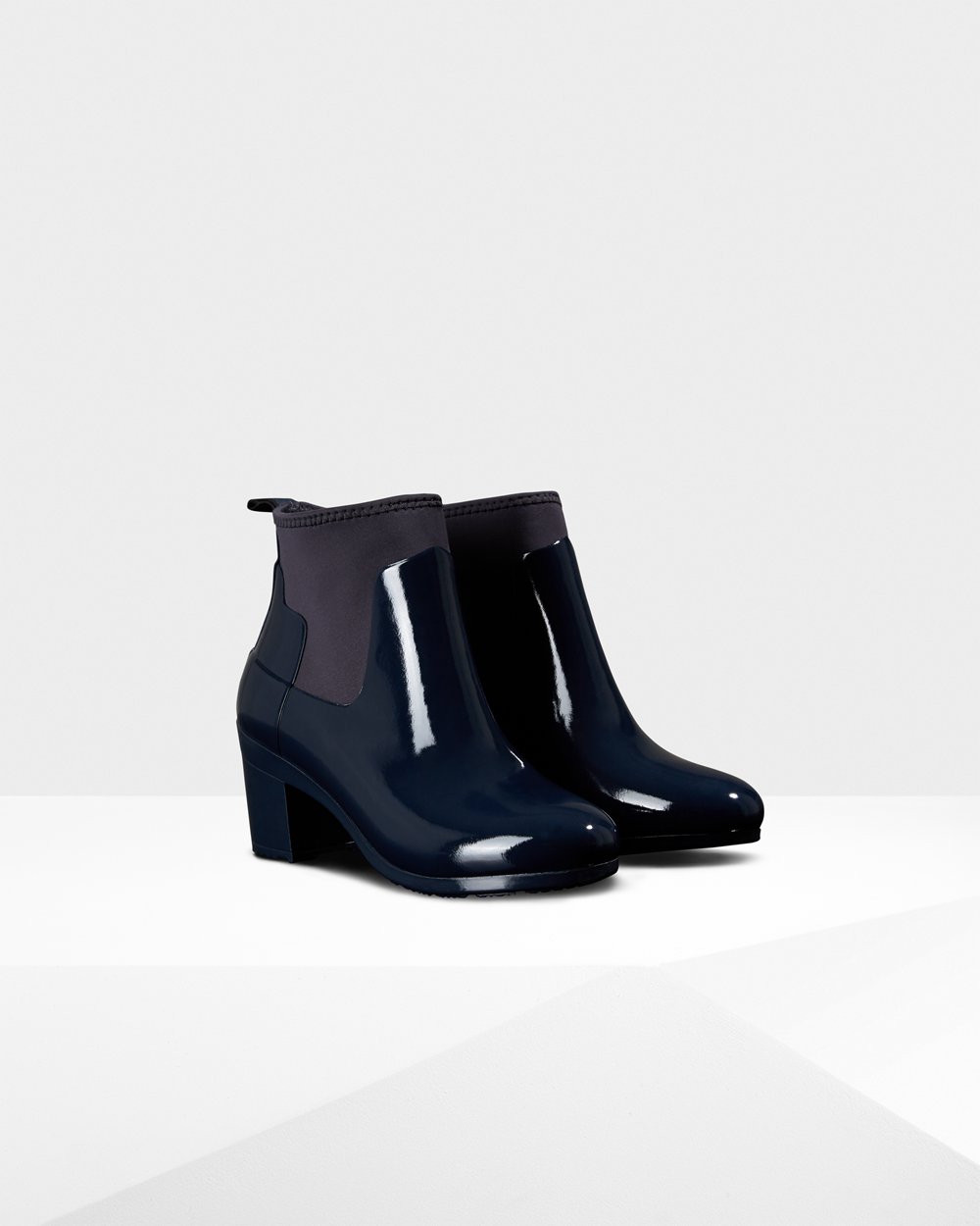 Hunter Refined Slim Fit Gloss Mid For Women - Heeled Boots Navy | India YTDNH0837